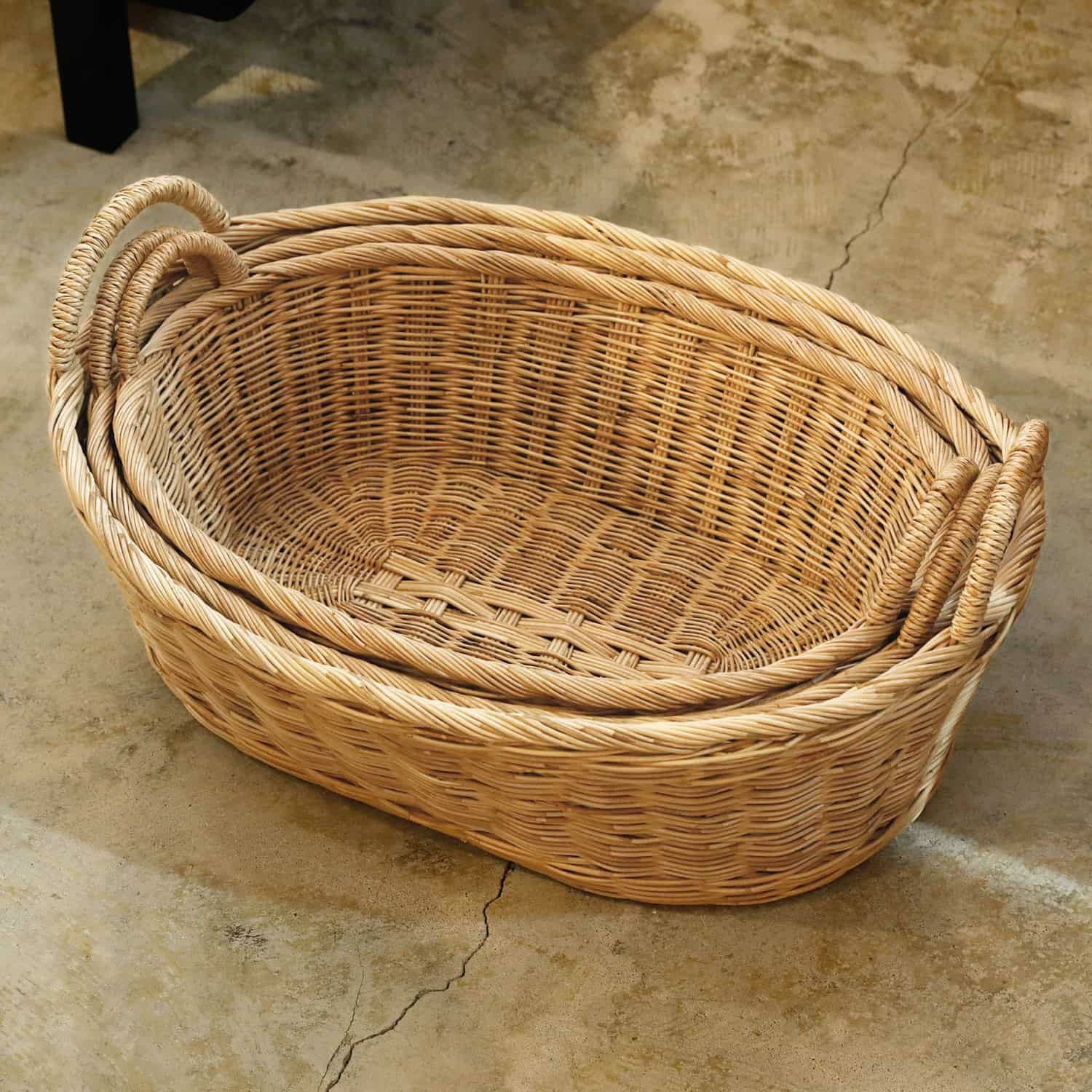 松野屋 | ラタン取手付楕円バスケットロータイプ M | HIGHTIDE