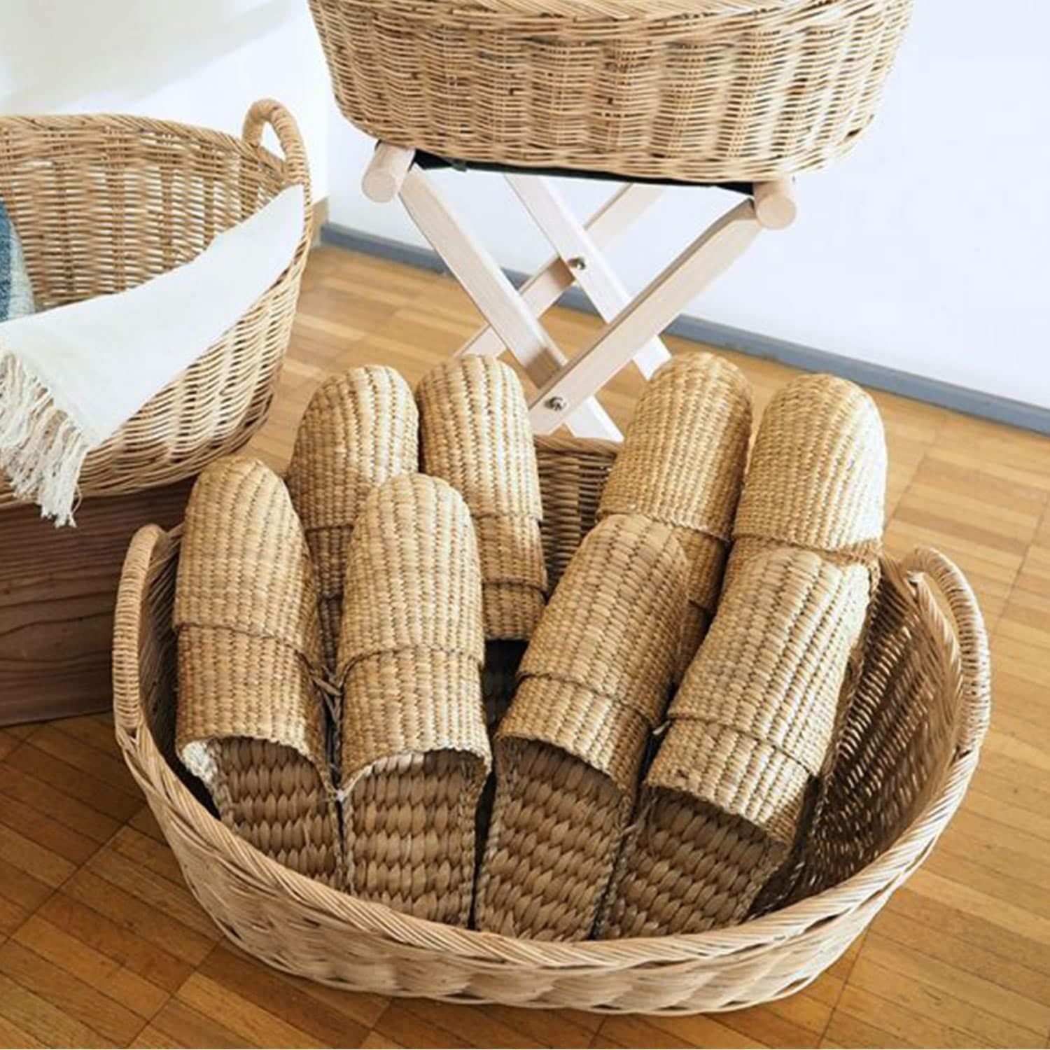 松野屋 | ラタン取手付楕円バスケットロータイプ L | HIGHTIDE