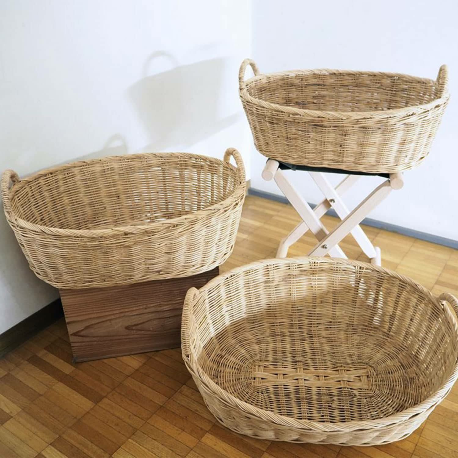 松野屋 | ラタン取手付楕円バスケットロータイプ L | HIGHTIDE